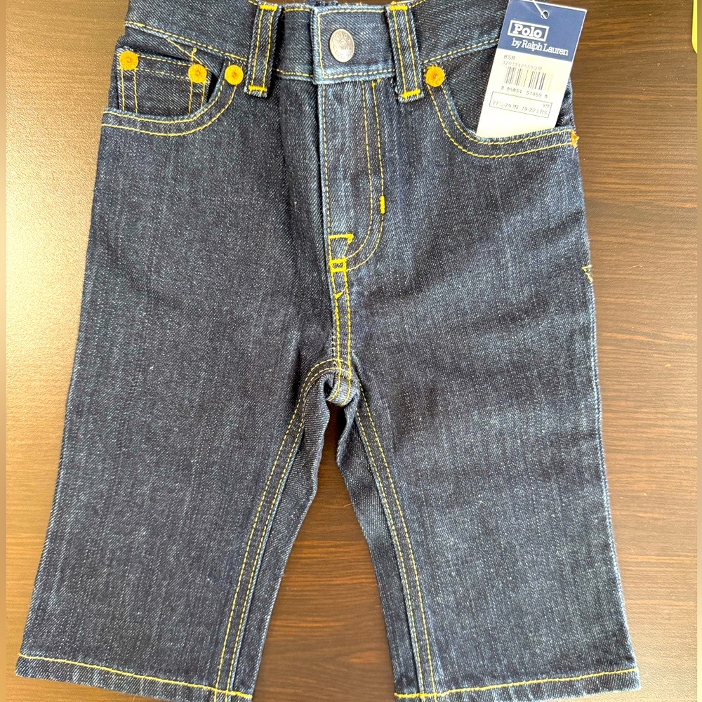 Ralph Lauren Blue Straight Leg Jeans with Yellow Stitching